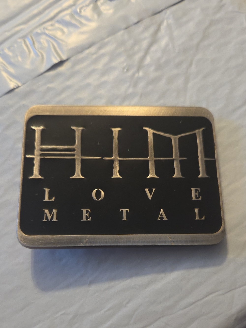 HIM Love Metal Black Belt Buckle 3.5" x 2.5" Fits 1.75" Belt